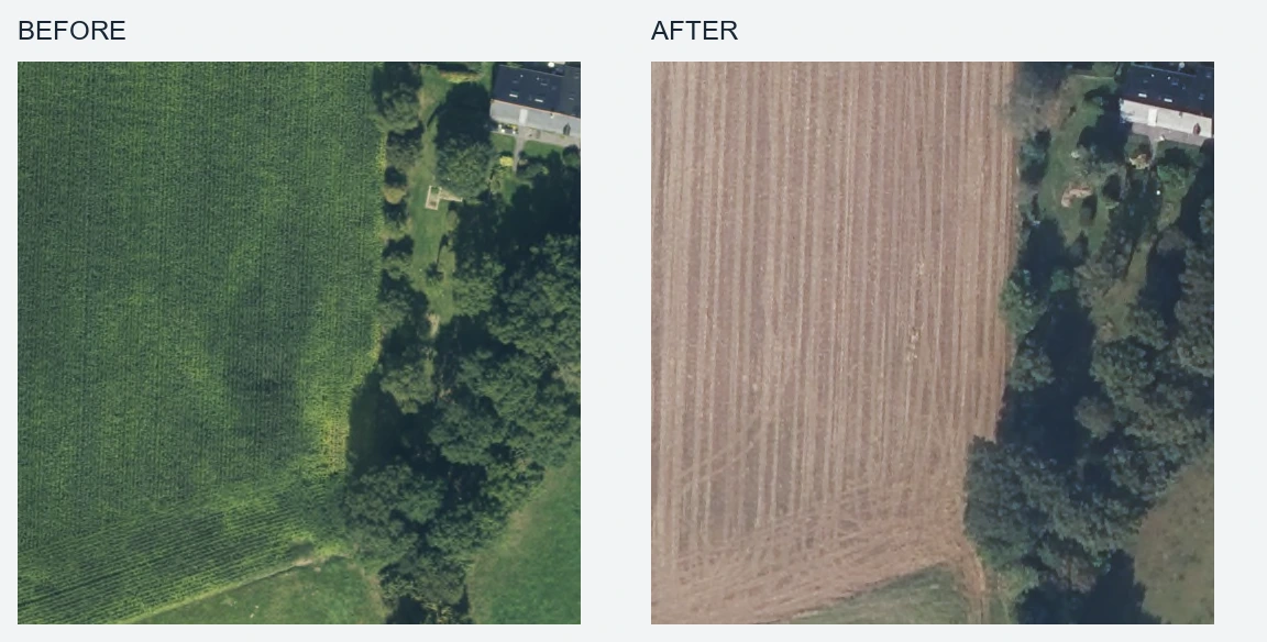 Before and after aerial crops: recognizing a seasonal difference without calling it durable.