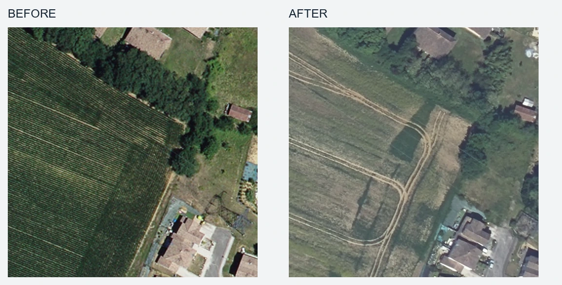 Before and after aerial crops: crop appearance is not land conversion.