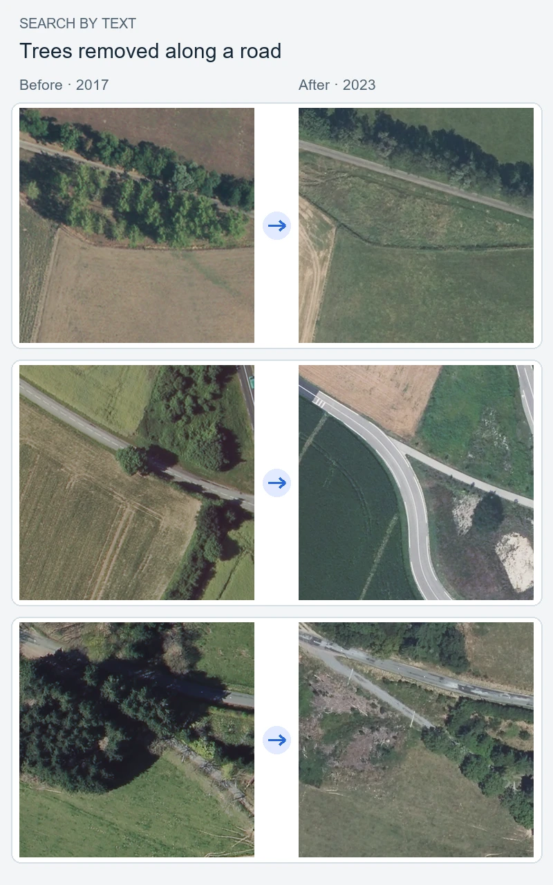 The three highest-ranked pairs for trees removed along a road.
